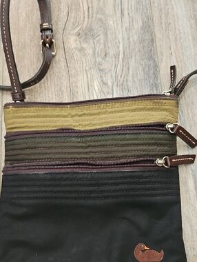 Multi-Zip Crossbody Bag in Black, Olive & Olive